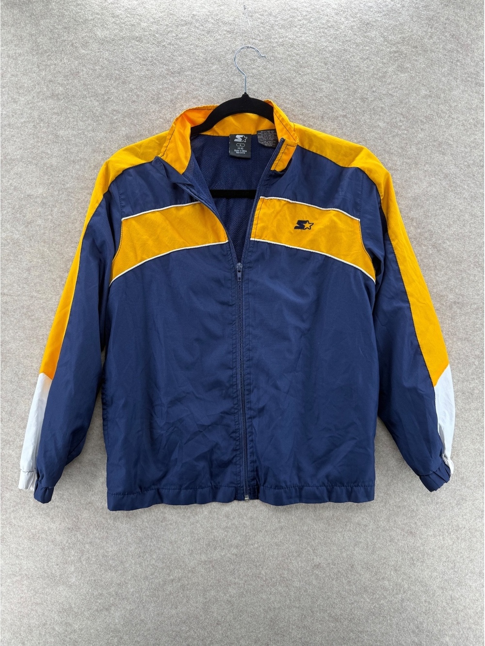Vintage Starter Boys L 10-12 Windbreaker Jacket Blue Gold Colorblock Mesh